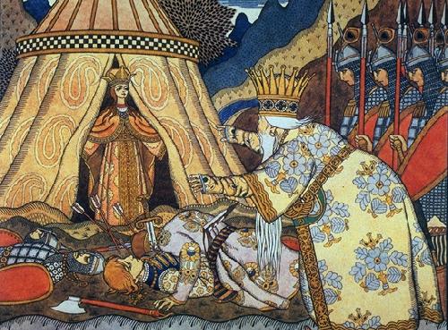 Ivan Bilibin Tsar Dadon meets the Shemakha queen oil painting image